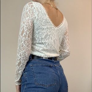 Vintage Embroidered Cottage Lace Open Back Top